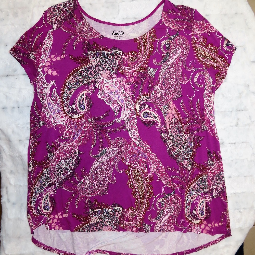 SIMPLY EMMA PLUS SIZE 3X TOP - PURPLE - PAISLEY